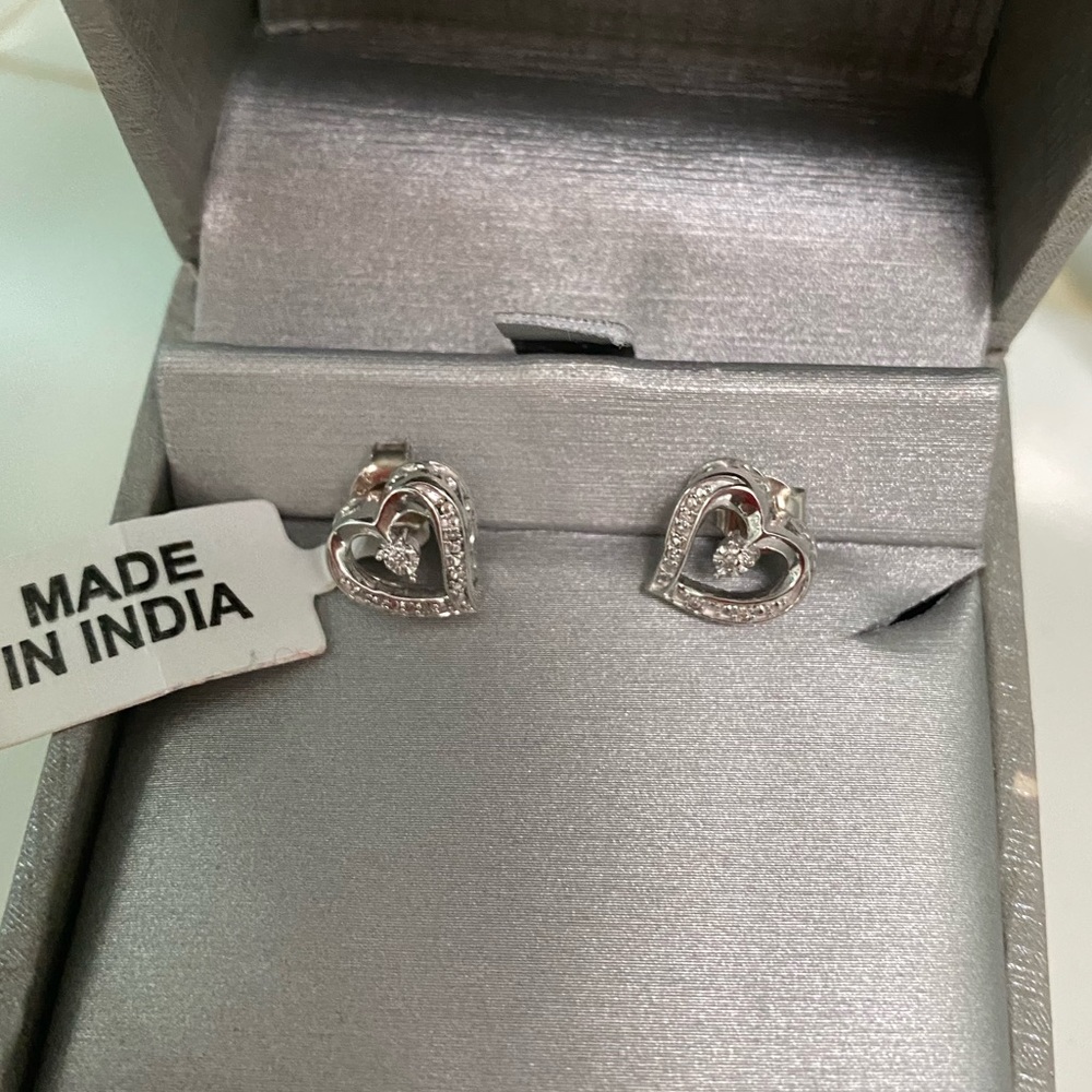 Zales Heart Diamond Sterling Silver Stud Earrings